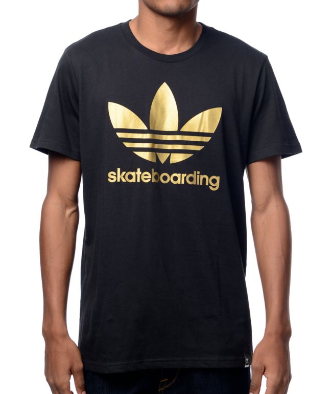 black adidas shirt with gold logo